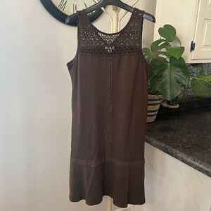 J. Jill Womens Size S Crochet Trimmed Dress Sleeveless Brown Pockets A-Line Knit